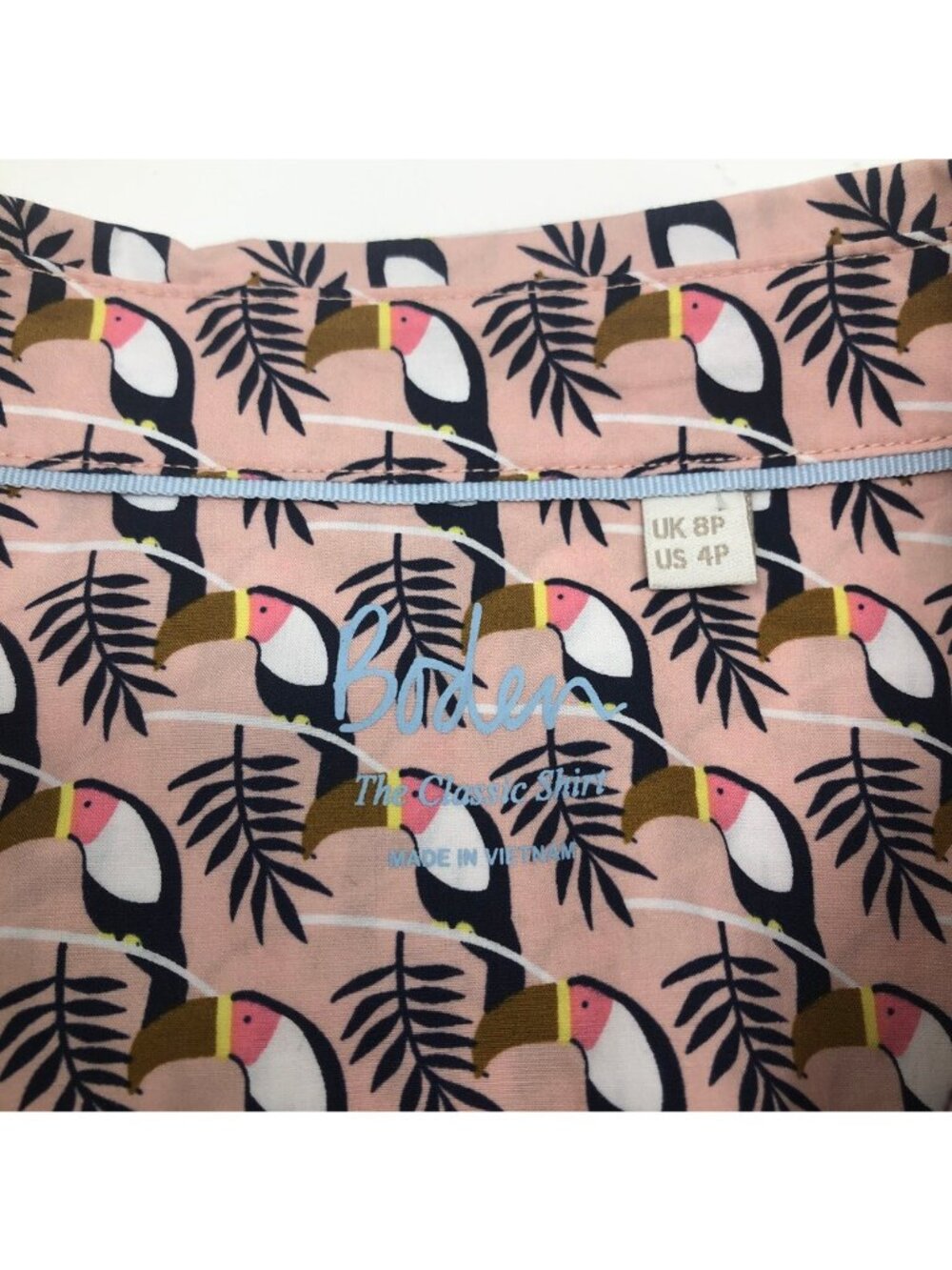 Boden The Classic Shirt Toucan Bird Print Buttondown Petite Size 4P Pink - Picture 6 of 9